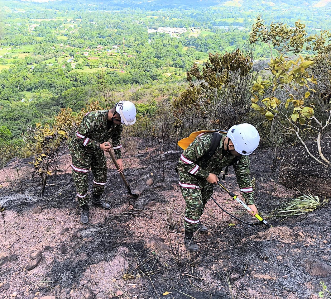 Ejército Nacional trabajó en la mitigación de incendio forestal en Piedecuesta, Santander