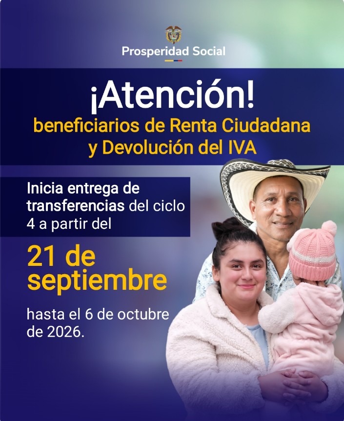 Prosperidad Social inicia cuarta transferencia de Renta Ciudadana y Devolución del IVA